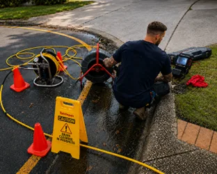 Plumber checking a blocked drain on a Fairfield West job
