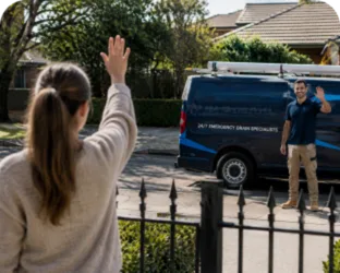 Customer waving goodbye to a plumber in Fairfield West