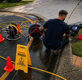 Burst drain pipe being repaired in Fairfield West